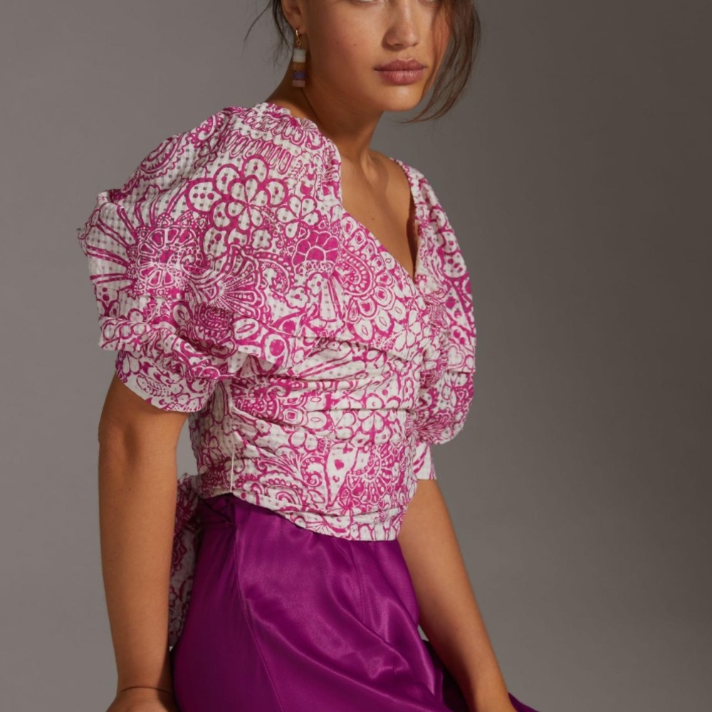 Pink and White Maeve by Anthropologie Blouse